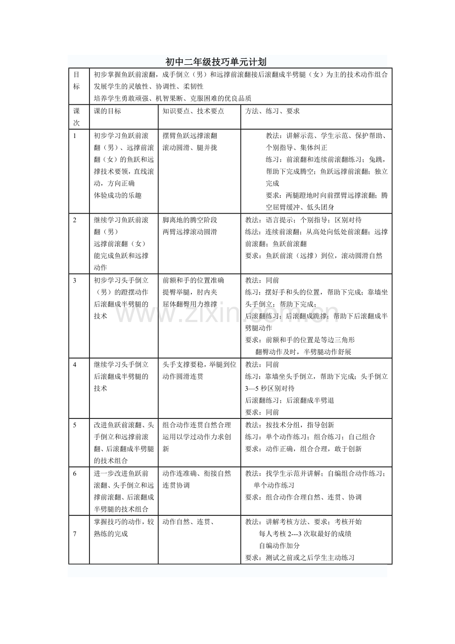 初中二年级技巧单元计划.docx_第1页