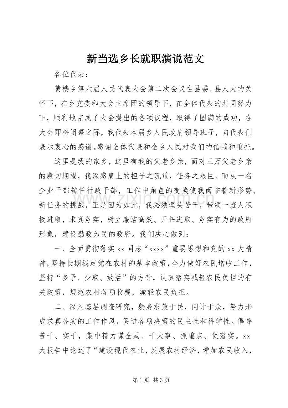 新当选乡长就职演说稿范文.docx_第1页