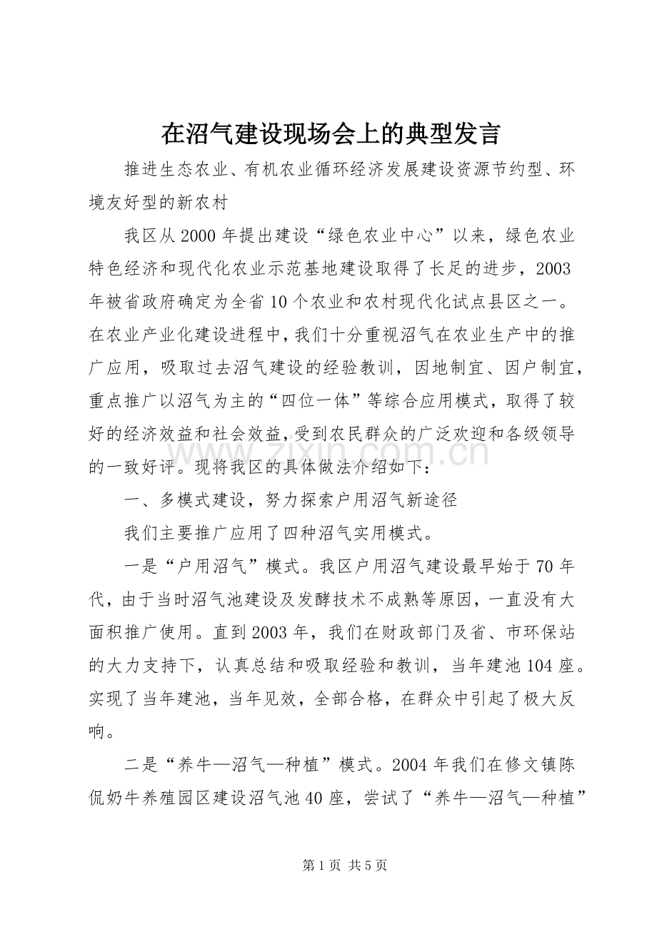 在沼气建设现场会上的典型发言.docx_第1页