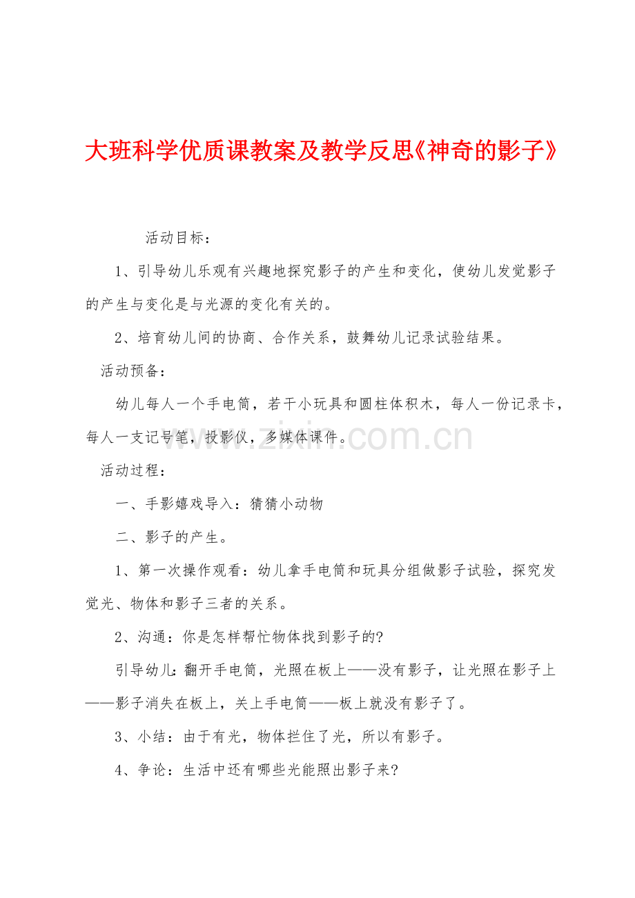 大班科学优质课教案及教学反思《神奇的影子》.docx_第1页