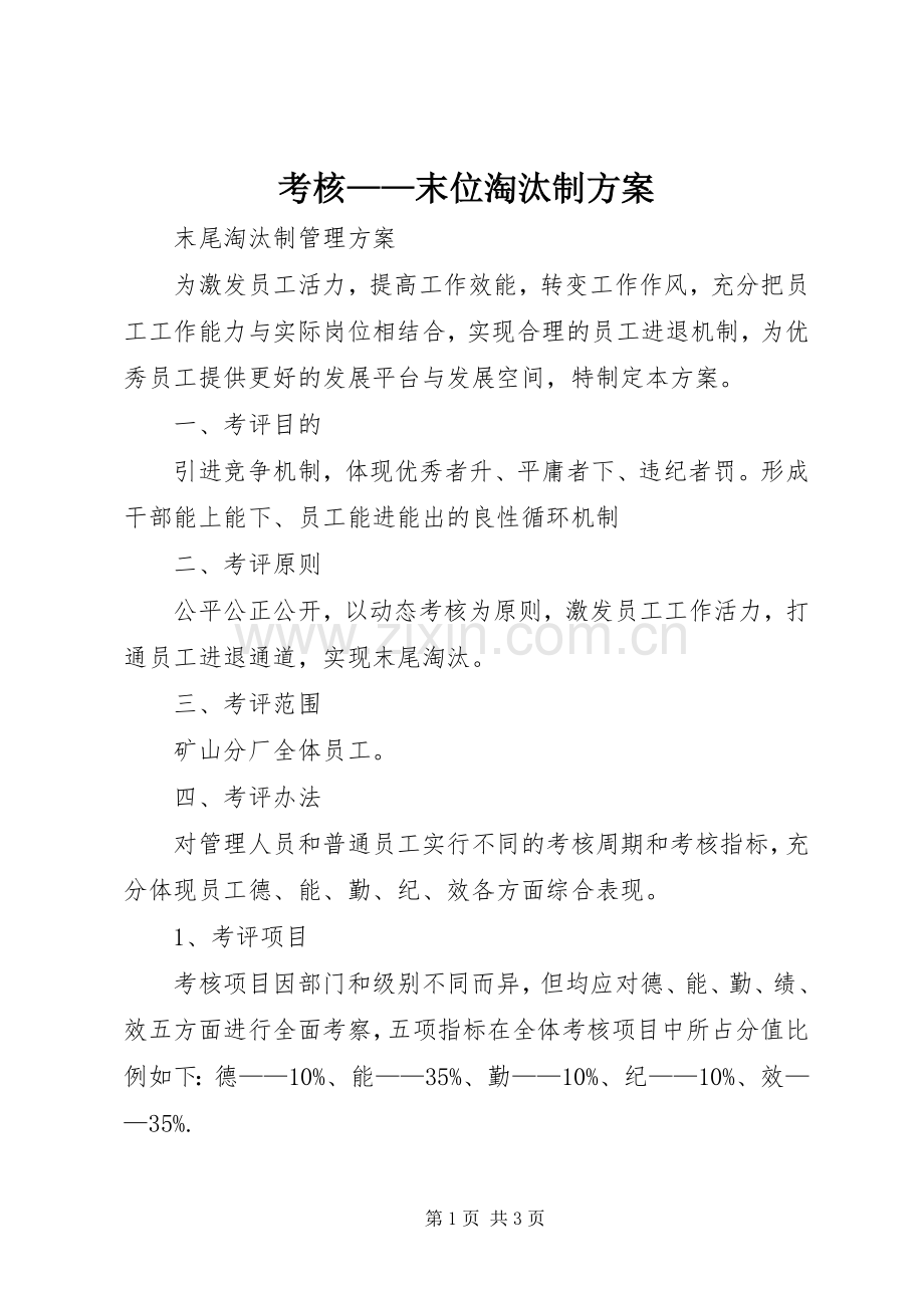 考核——末位淘汰制实施方案.docx_第1页