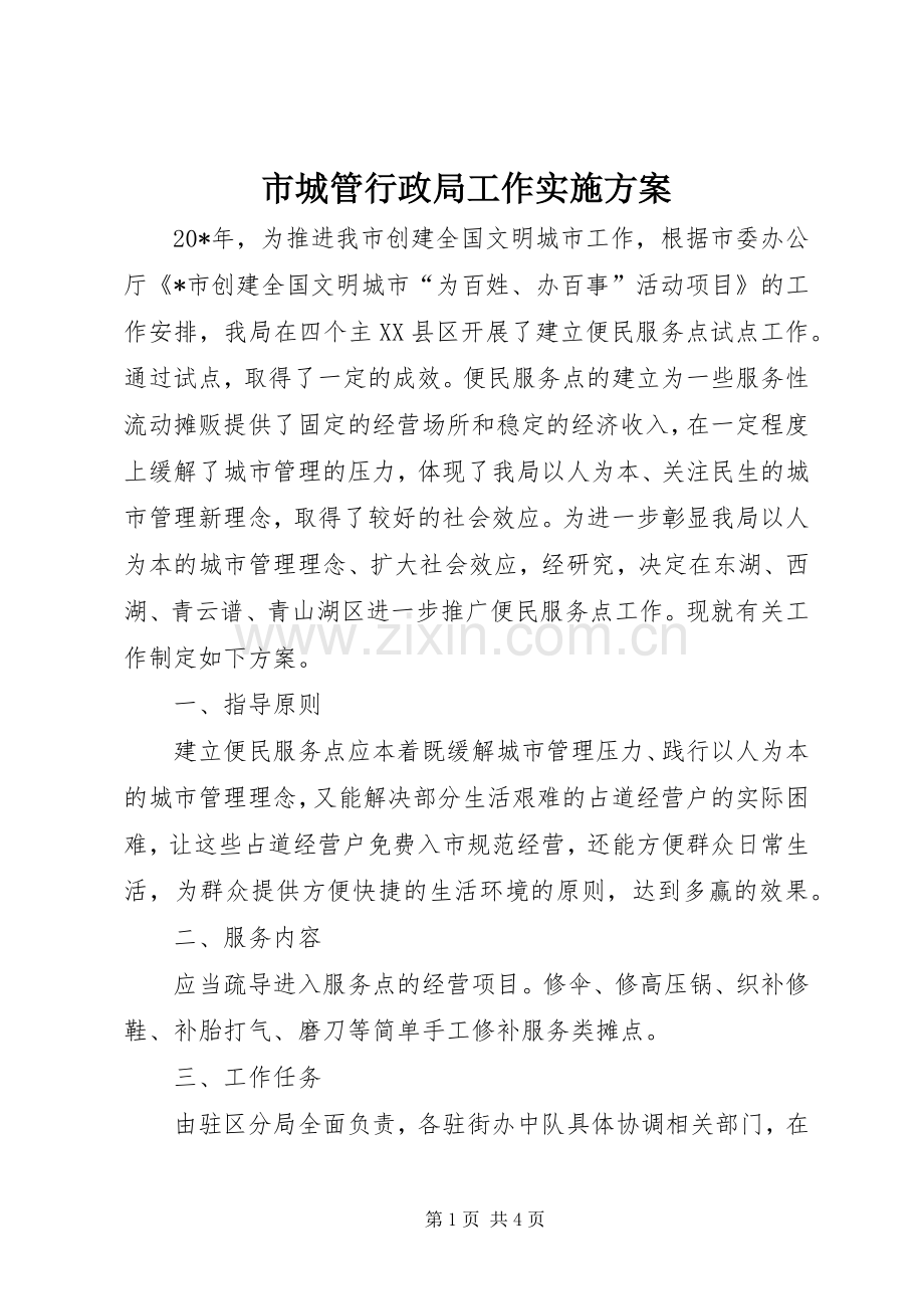 市城管行政局工作方案.docx_第1页