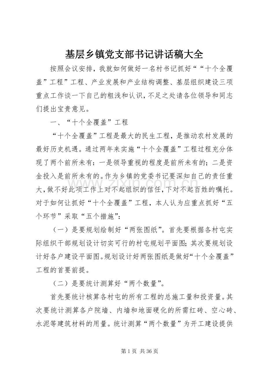 基层乡镇党支部书记讲话稿大全.docx_第1页