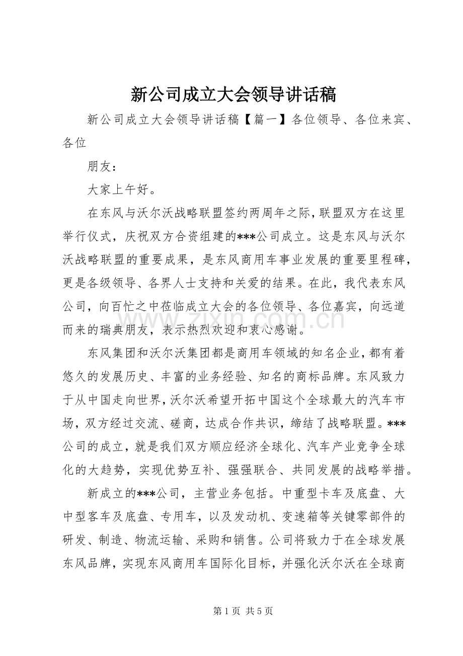 新公司成立大会领导讲话稿.docx_第1页