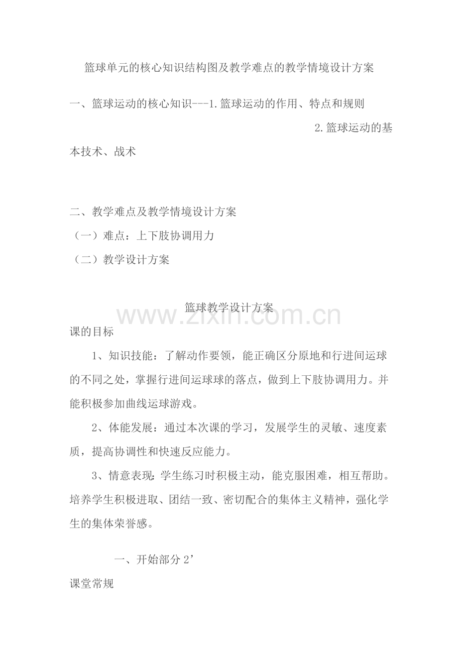 篮球单元的核心知识结构图及教学难点的教学情境设计方案.doc_第1页