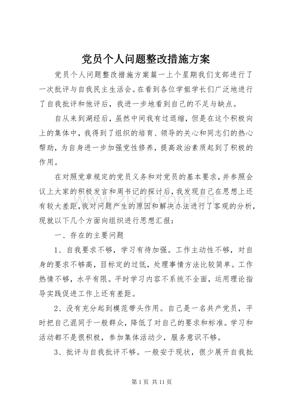 党员个人问题整改措施实施方案.docx_第1页