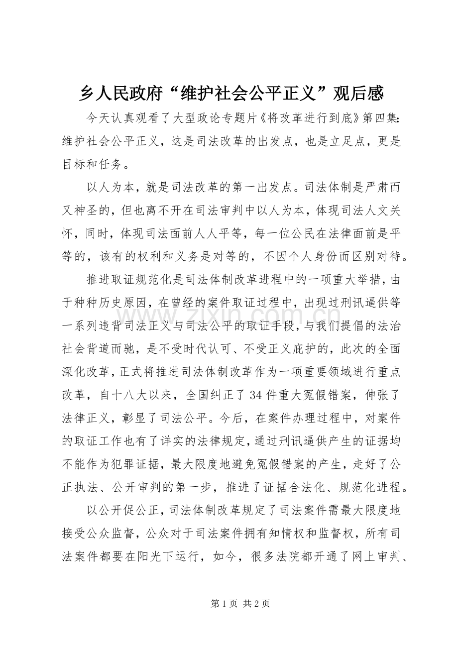 乡人民政府“维护社会公平正义”观后感.docx_第1页