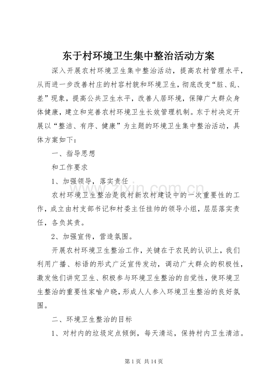 东于村环境卫生集中整治活动实施方案.docx_第1页