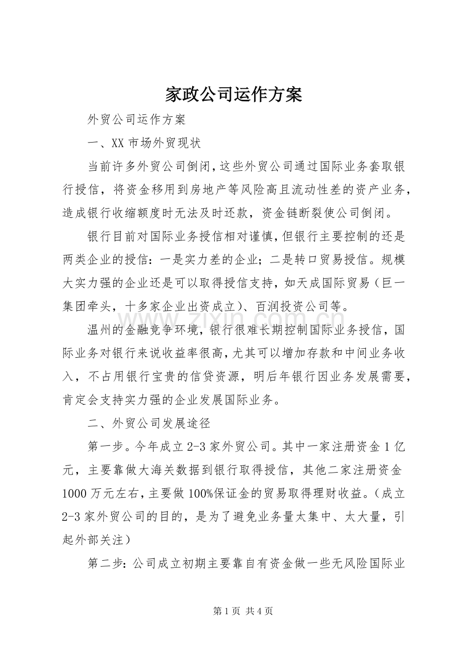 家政公司运作实施方案 .docx_第1页