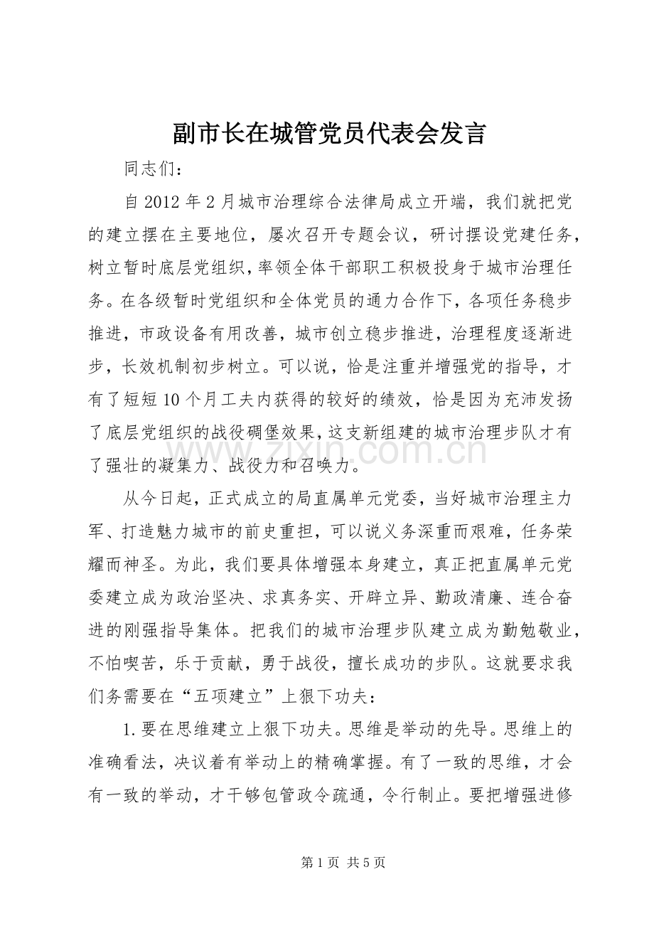 副市长在城管党员代表会发言.docx_第1页