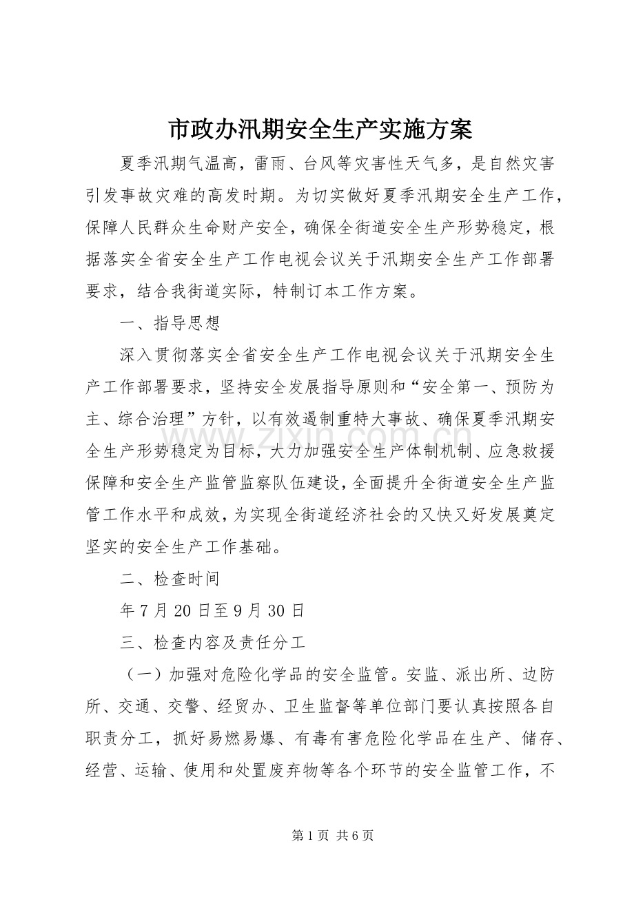 市政办汛期安全生产方案.docx_第1页