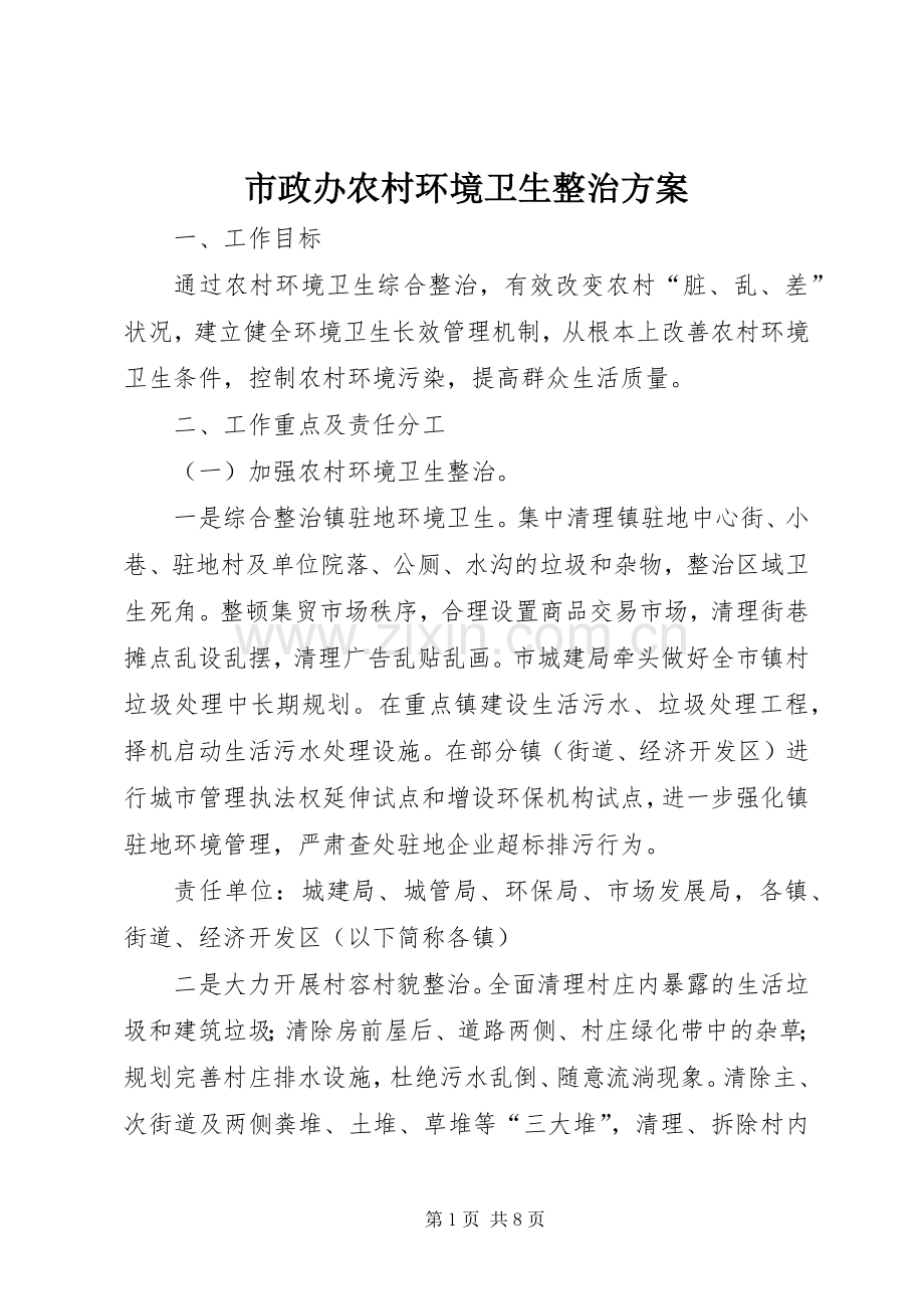 市政办农村环境卫生整治实施方案.docx_第1页