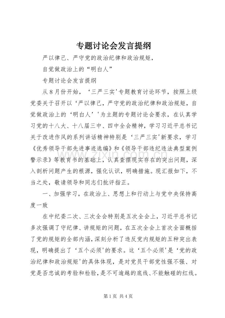 专题讨论会发言提纲材料.docx_第1页