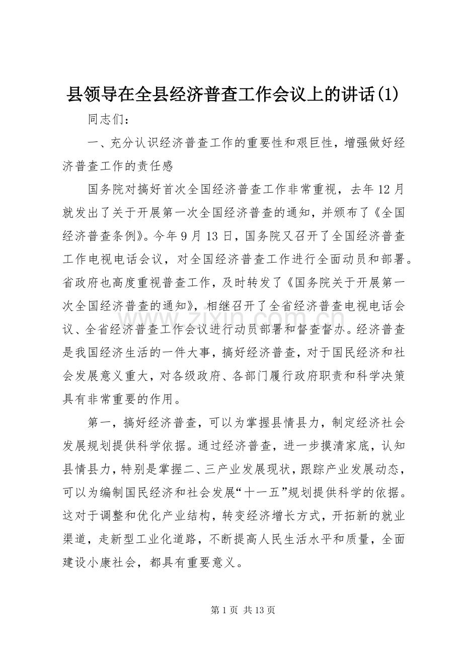 县领导在全县经济普查工作会议上的讲话(1).docx_第1页