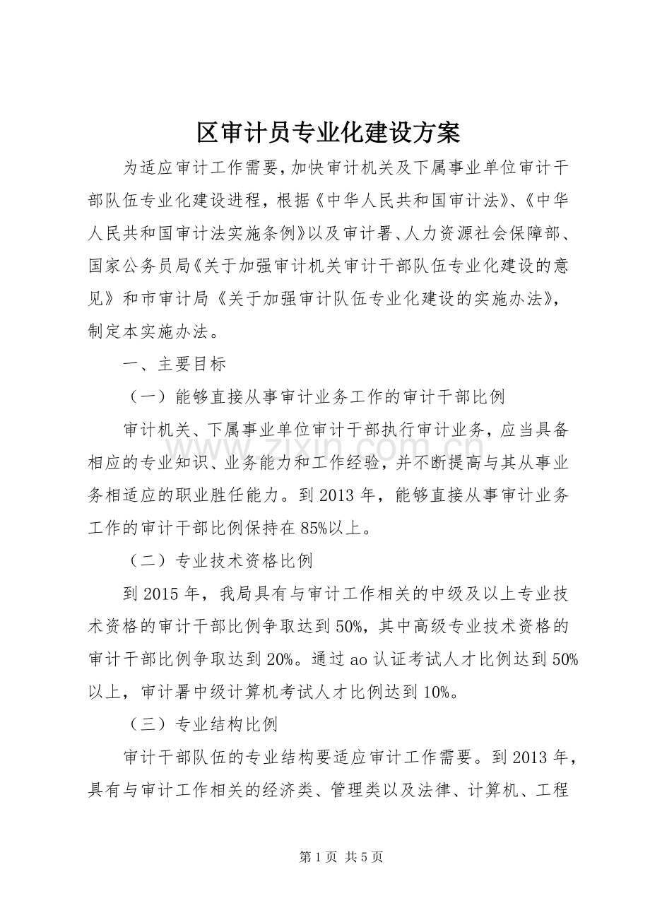 区审计员专业化建设实施方案.docx_第1页