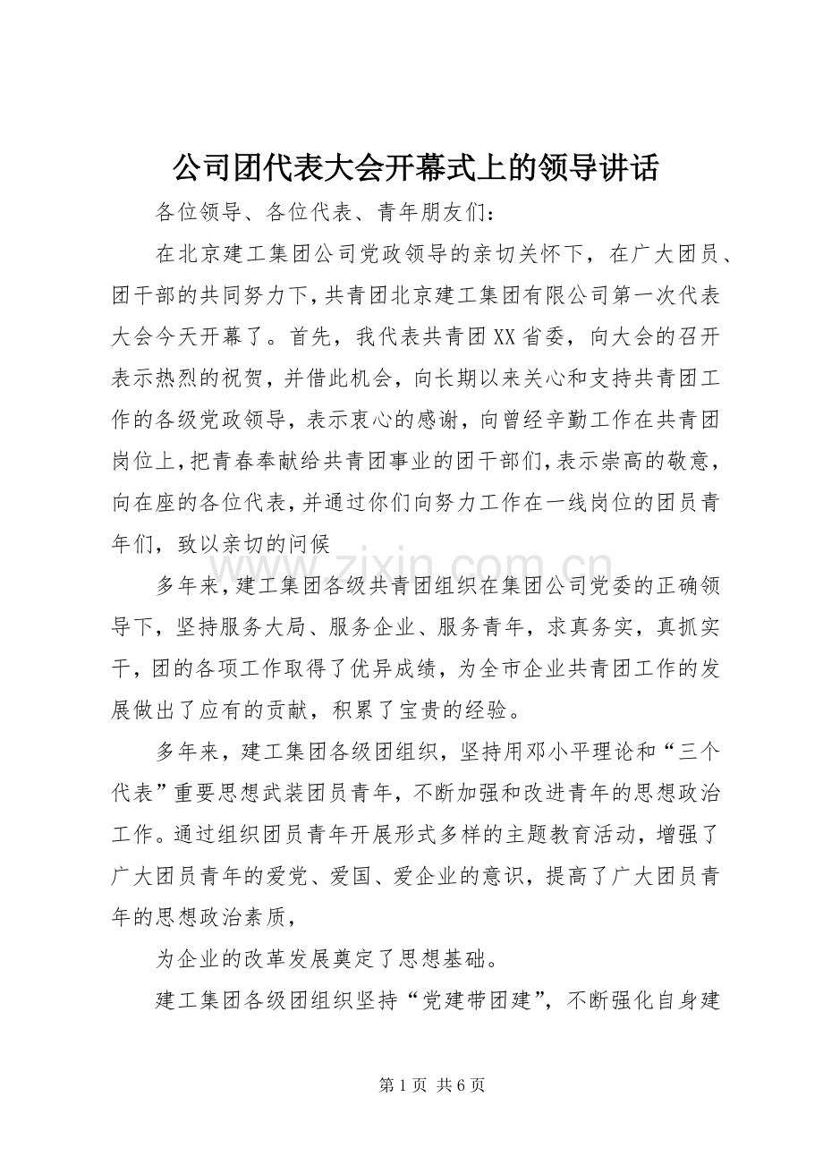 公司团代表大会开幕式上的领导讲话.docx_第1页