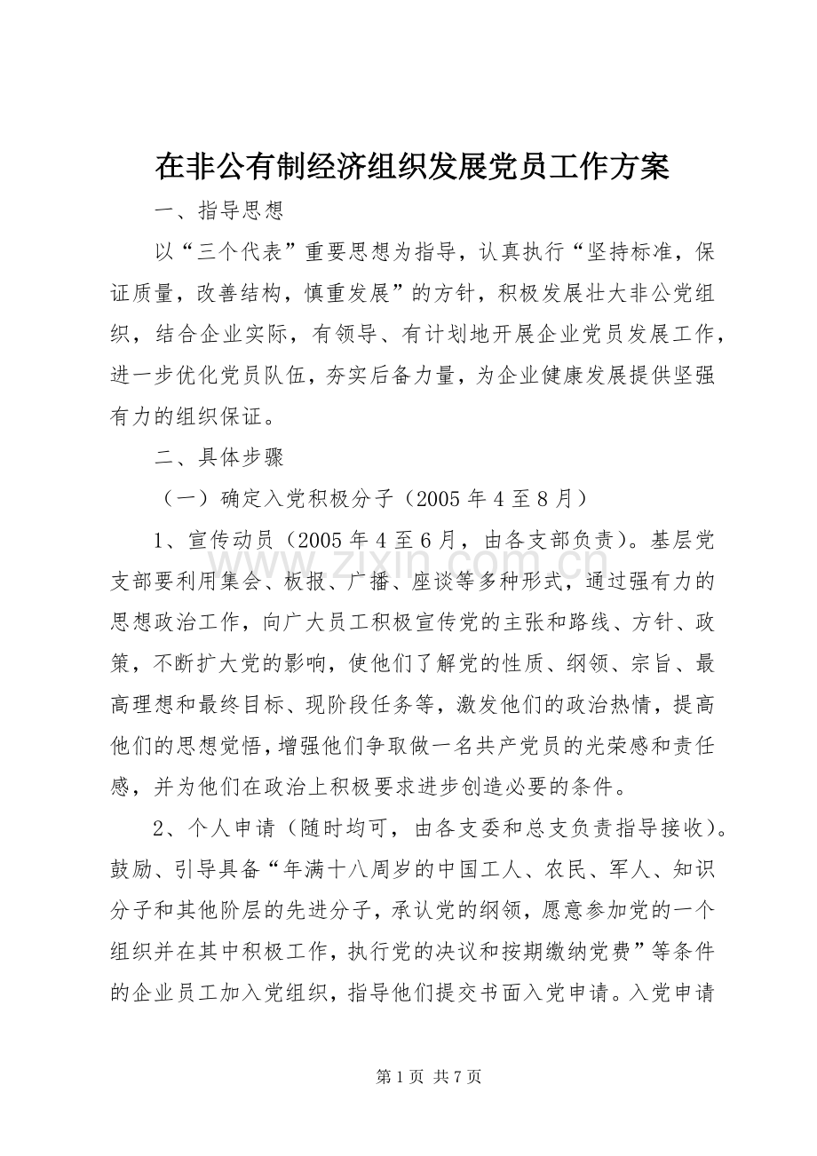 在非公有制经济组织发展党员工作实施方案.docx_第1页