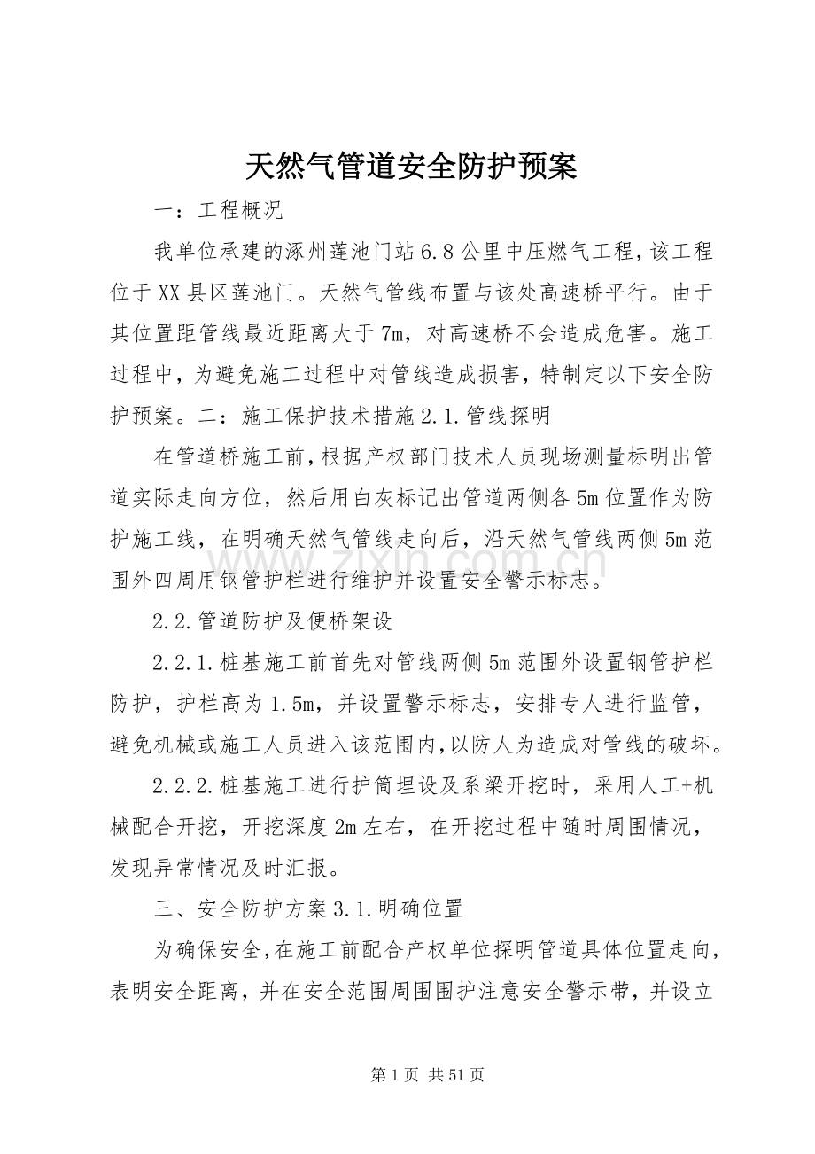 天然气管道安全防护应急预案.docx_第1页