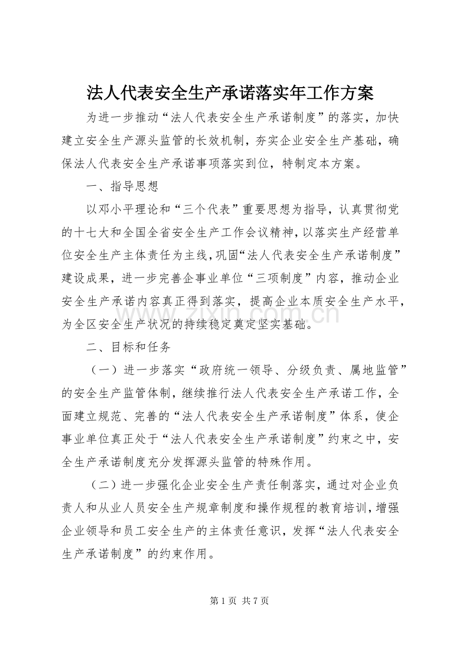 法人代表安全生产承诺落实年工作实施方案.docx_第1页