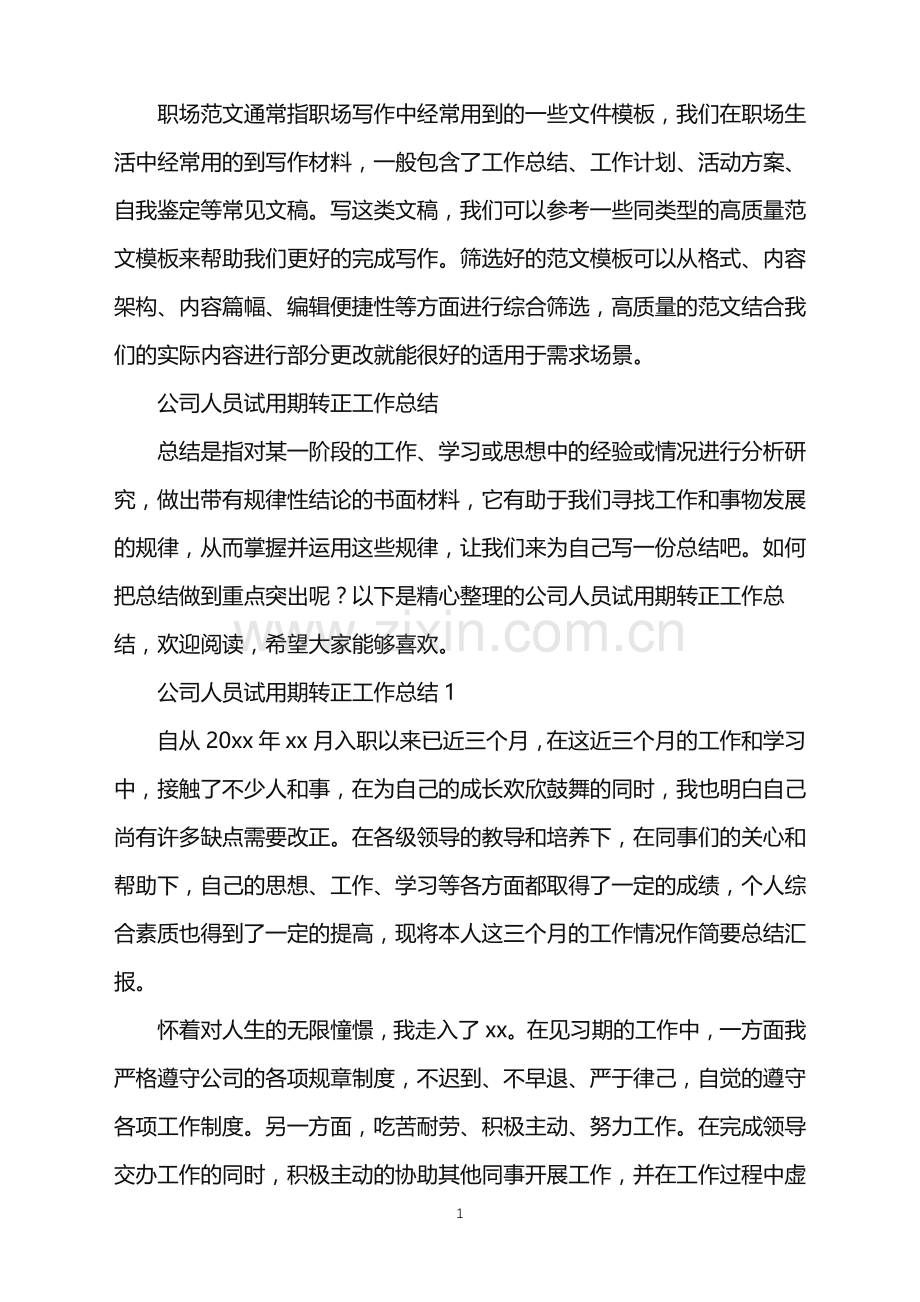 2022年公司人员试用期转正工作总结.doc_第1页