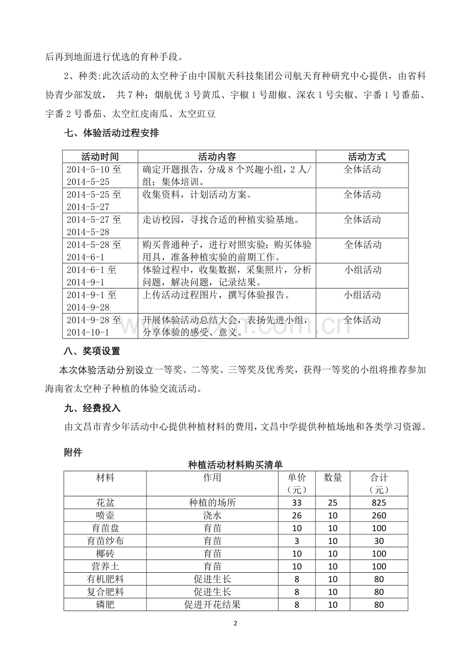 海南省文昌中学参加太空种子种植体验活动方案.doc_第2页