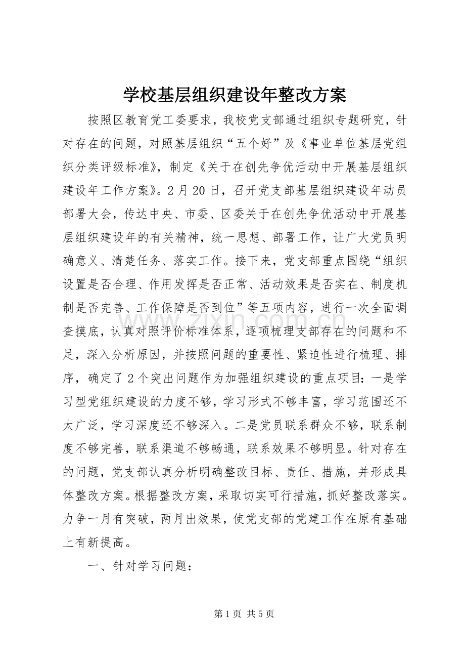 学校基层组织建设年整改实施方案.docx_第1页