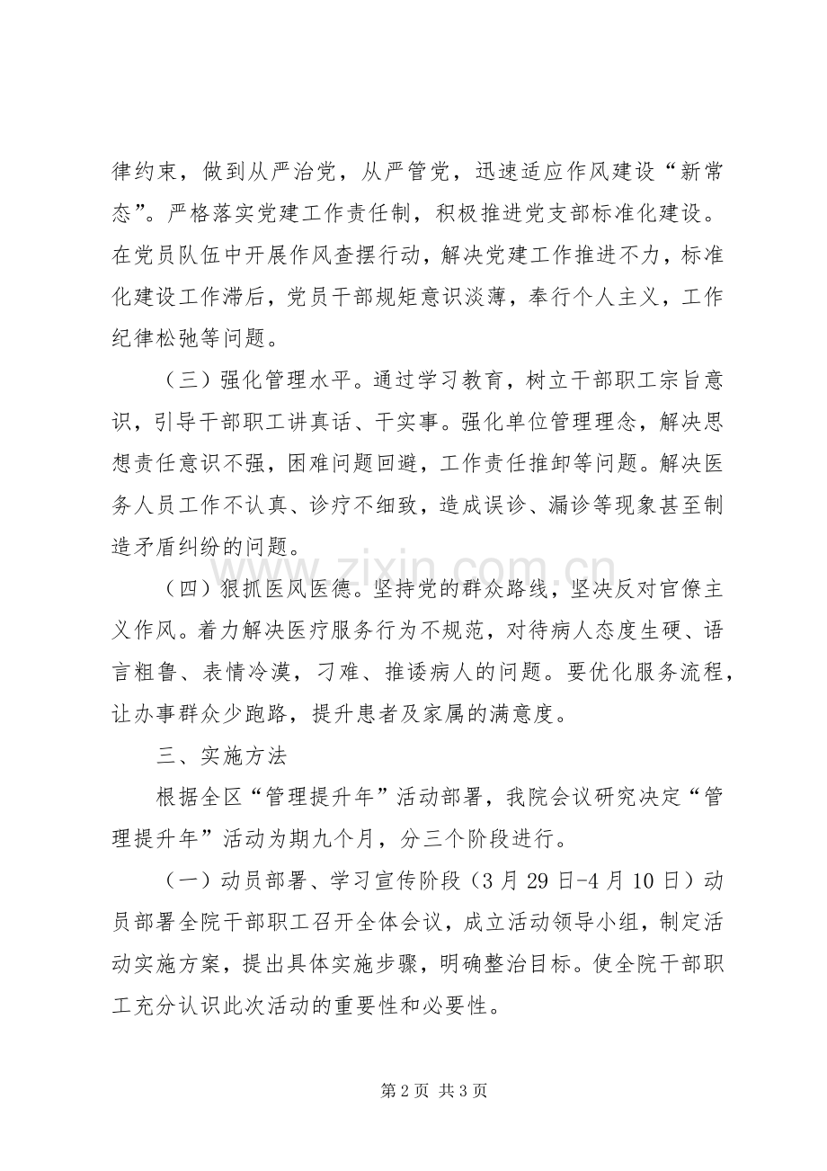 XX年卫生院医院管理提升年活动实施方案.docx_第2页