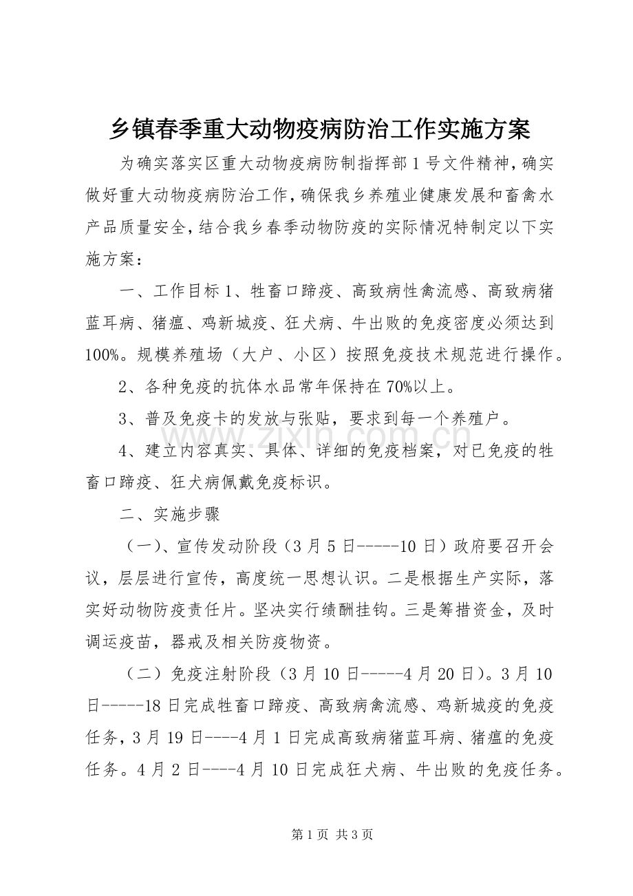 乡镇春季重大动物疫病防治工作方案.docx_第1页