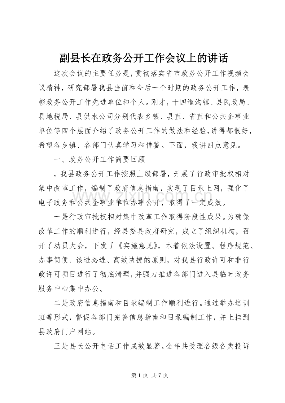 副县长在政务公开工作会议上的讲话.docx_第1页