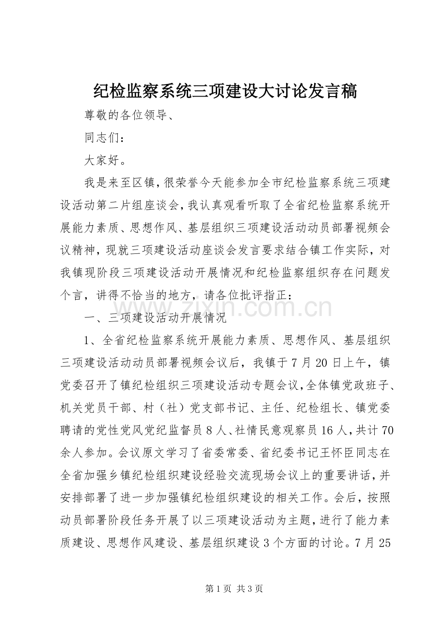 纪检监察系统三项建设大讨论发言.docx_第1页