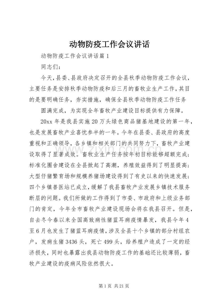 动物防疫工作会议讲话.docx_第1页