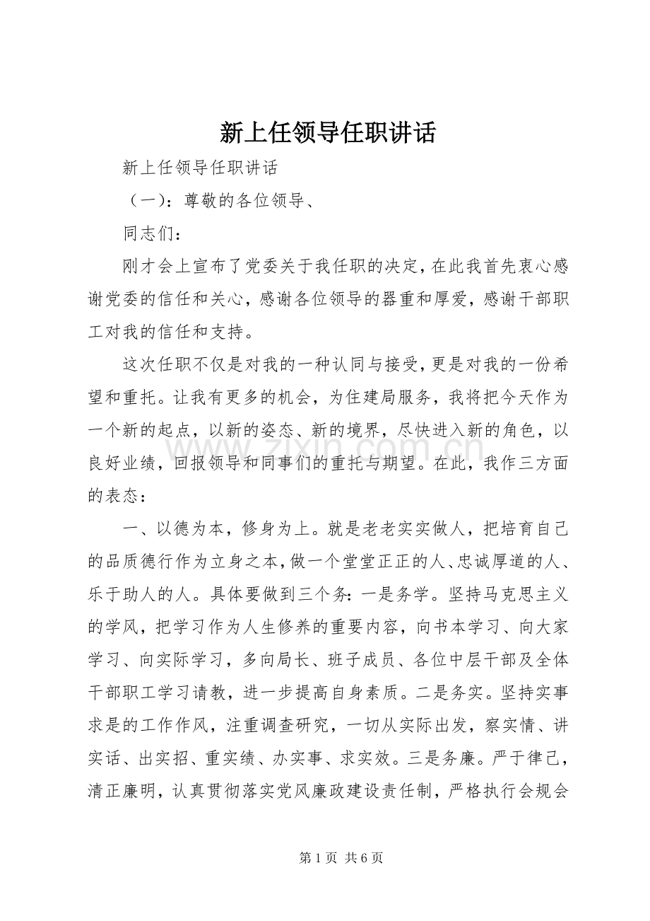 新上任领导任职讲话.docx_第1页