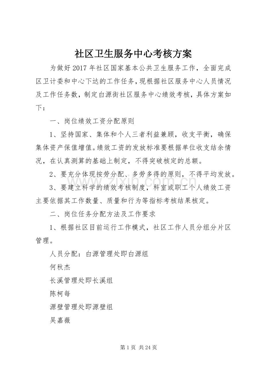 社区卫生服务中心考核实施方案.docx_第1页