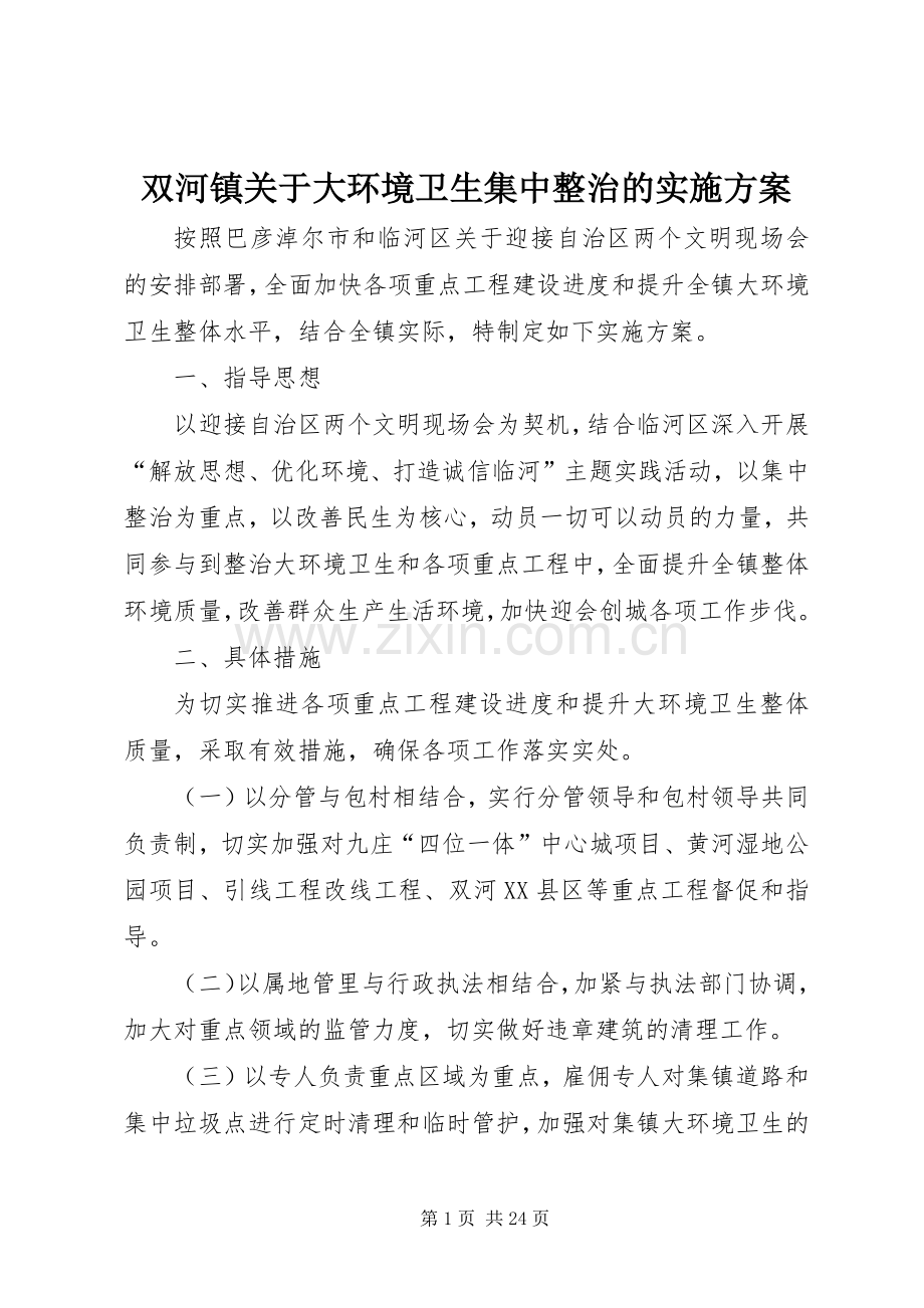 双河镇关于大环境卫生集中整治的方案.docx_第1页