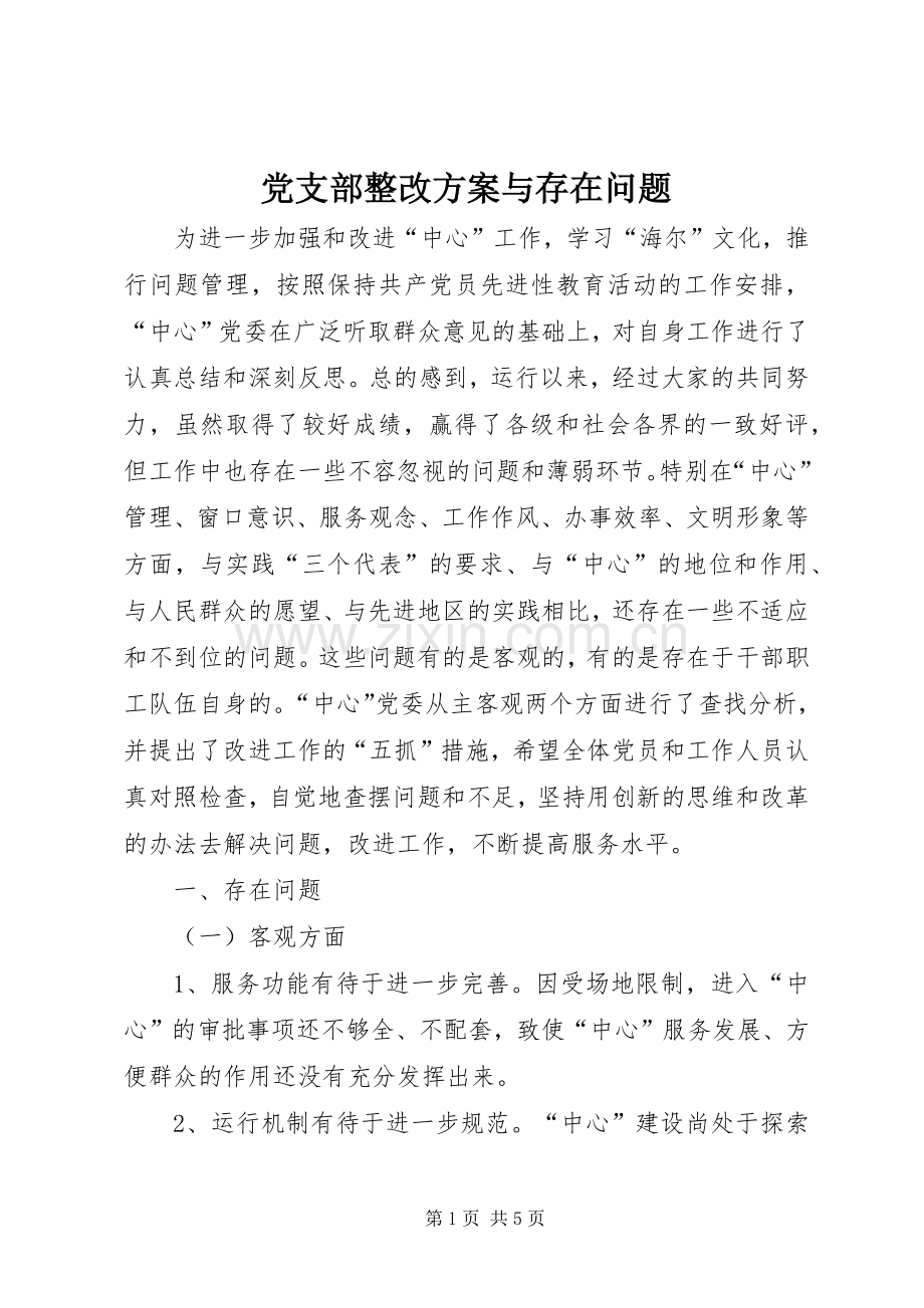 党支部整改实施方案与存在问题.docx_第1页