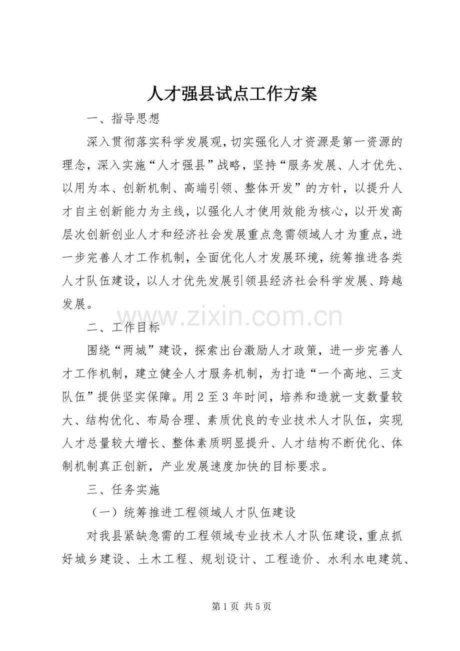 人才强县试点工作实施方案.docx_第1页