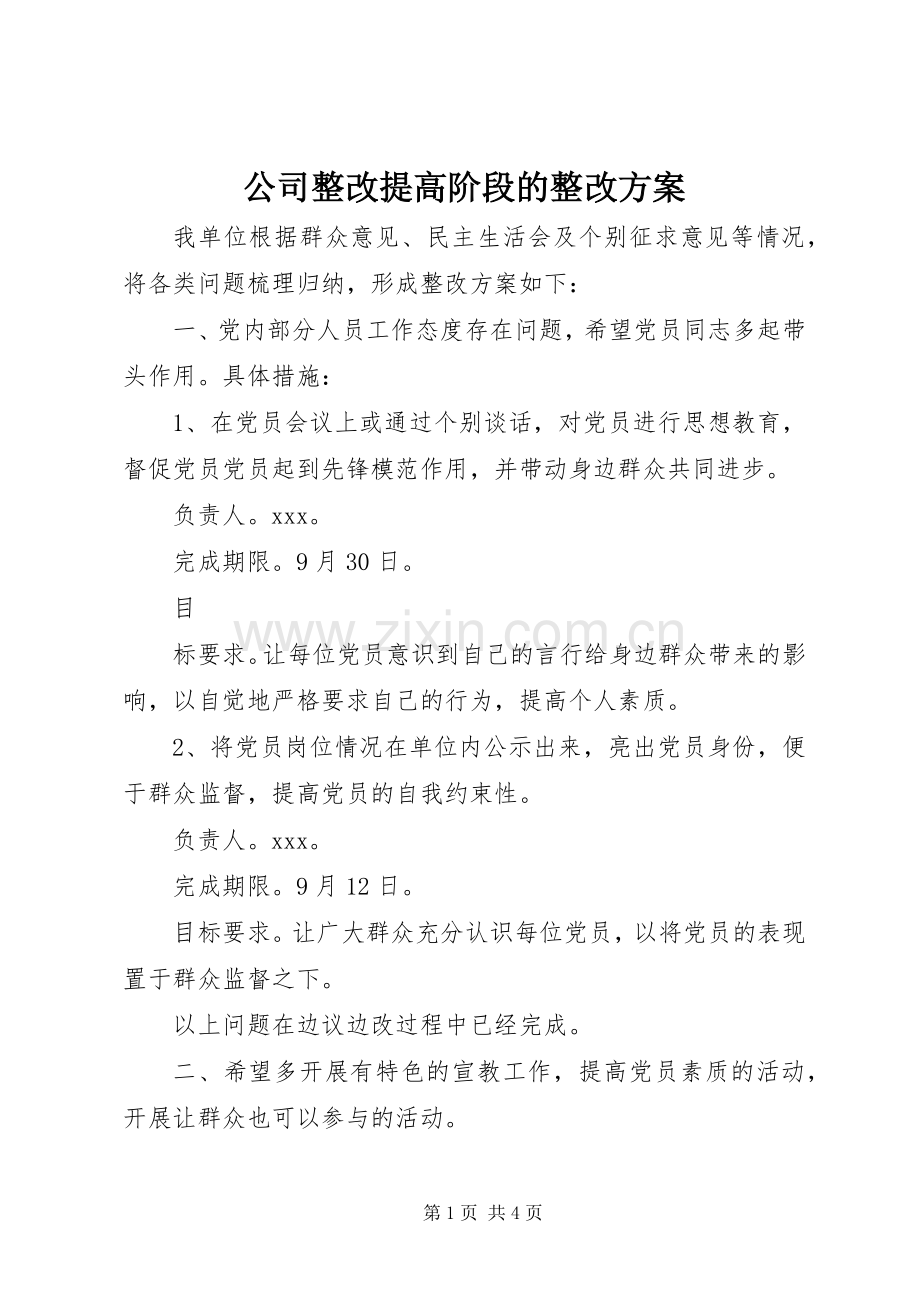 公司整改提高阶段的整改实施方案 (2).docx_第1页