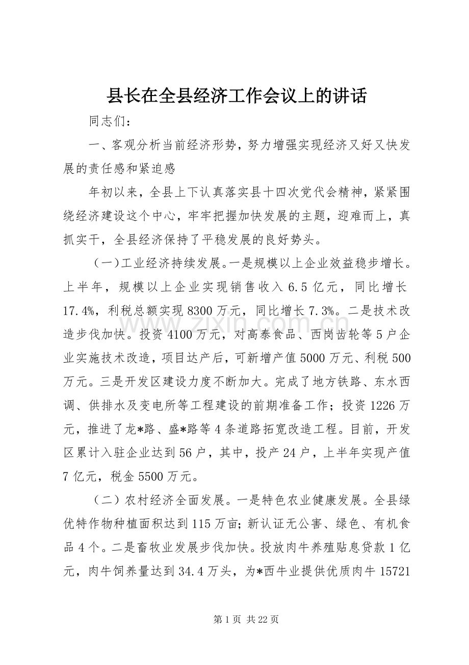 县长在全县经济工作会议上的讲话.docx_第1页