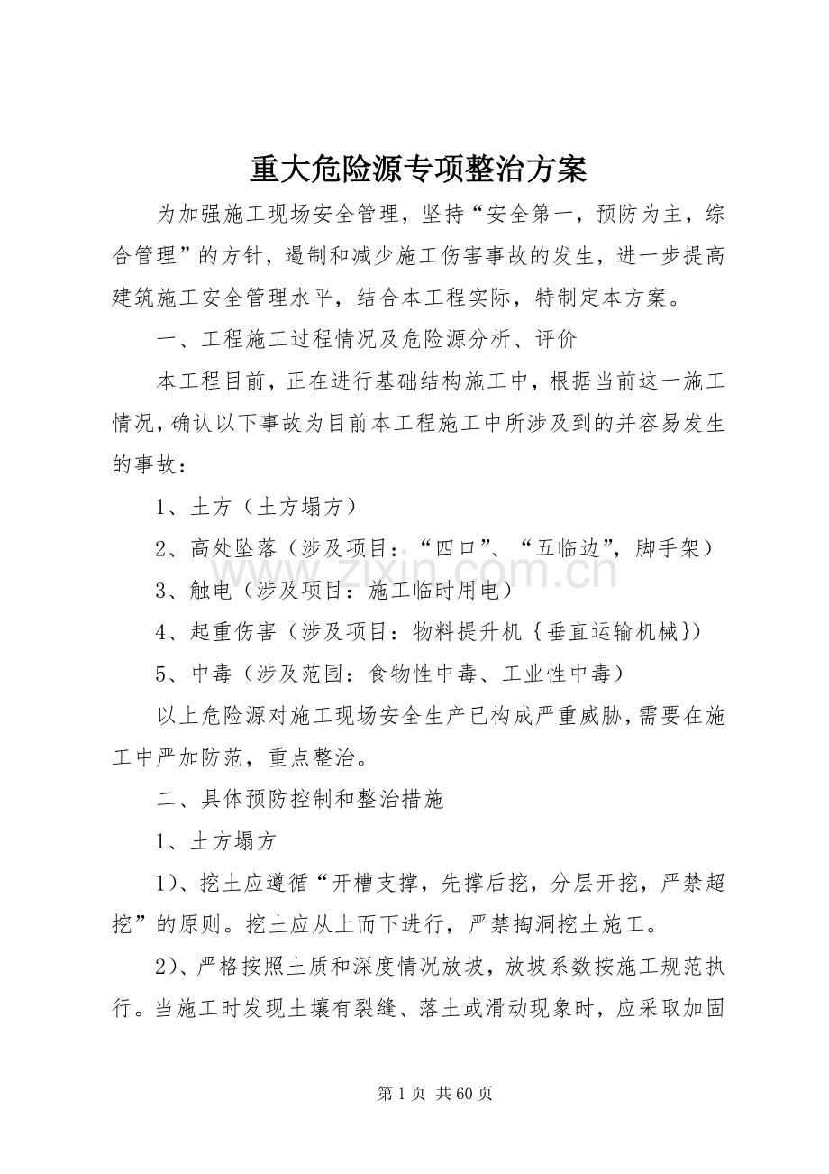 重大危险源专项整治实施方案.docx_第1页