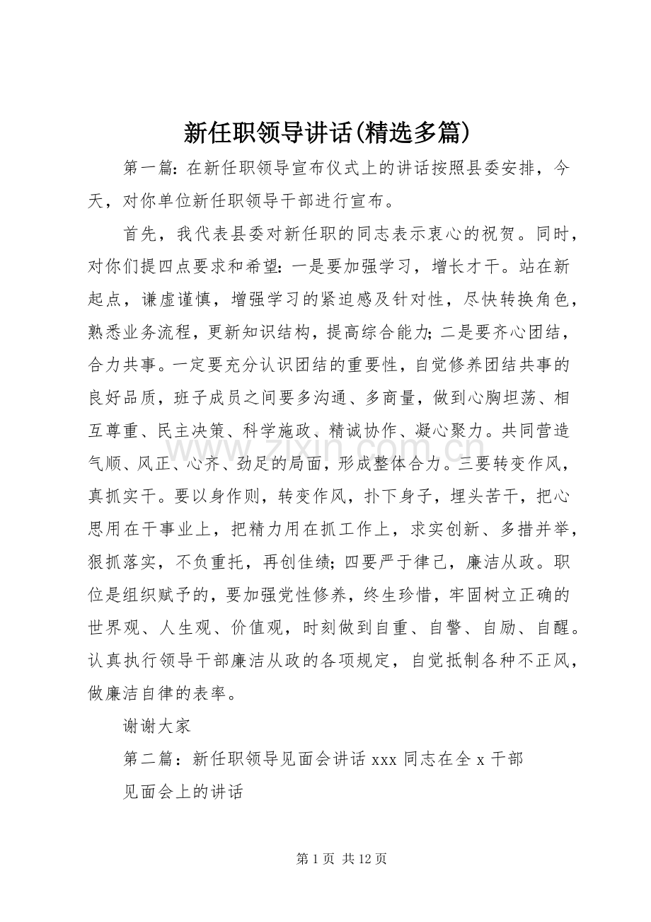 新任职领导讲话(多篇).docx_第1页