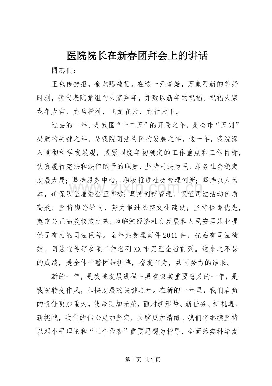 医院院长在新春团拜会上的讲话.docx_第1页