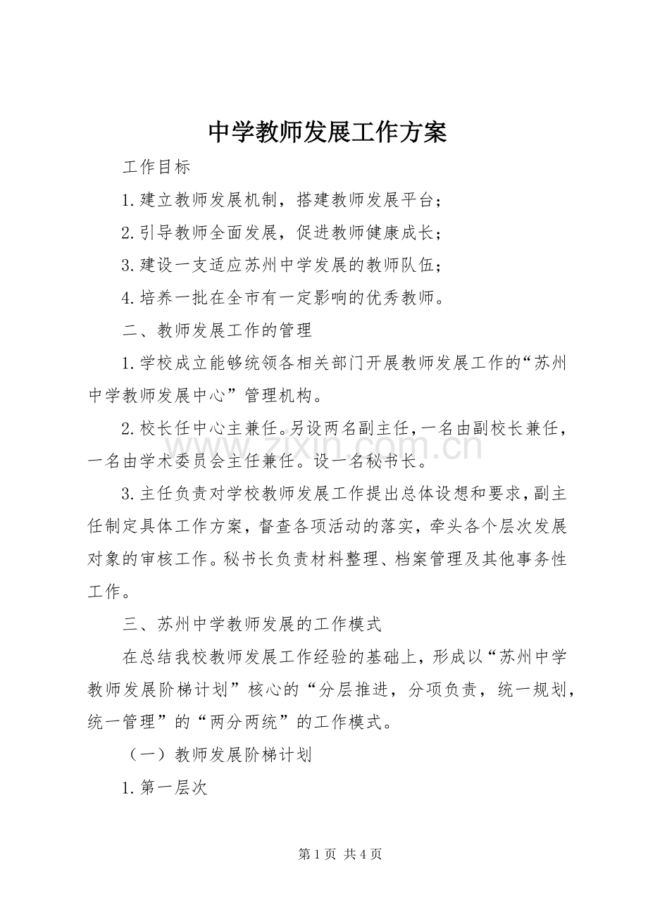 中学教师发展工作实施方案.docx_第1页