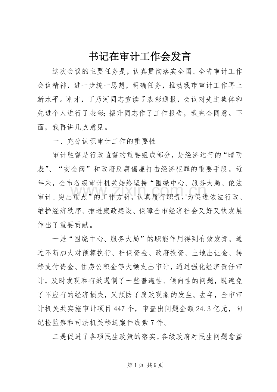 书记在审计工作会发言稿.docx_第1页