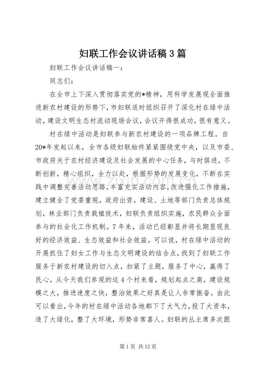 妇联工作会议讲话稿3篇.docx_第1页