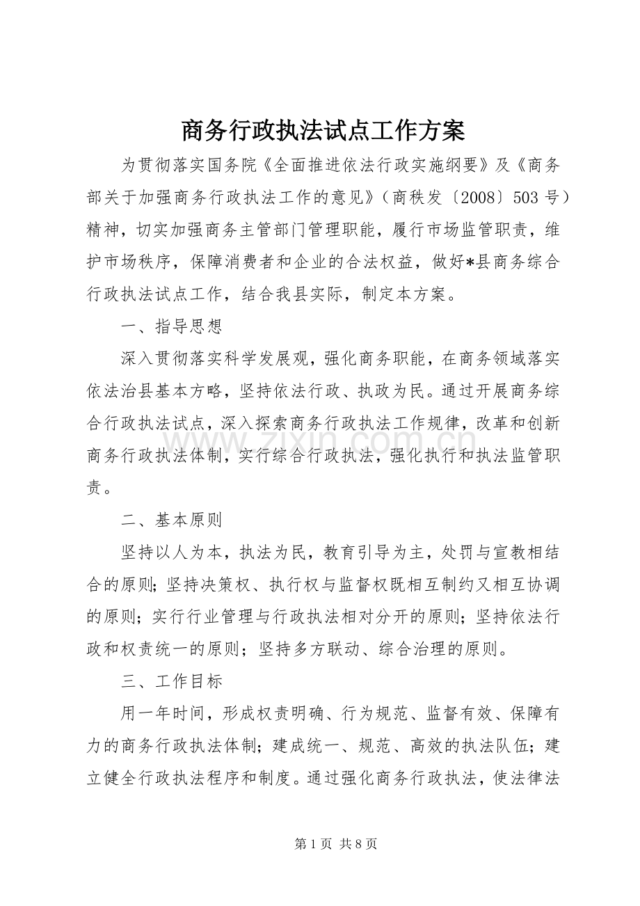 商务行政执法试点工作实施方案.docx_第1页