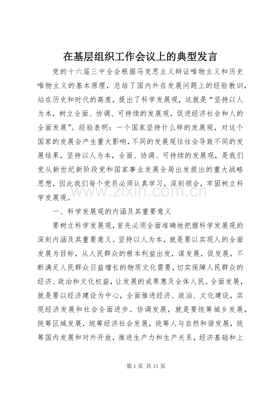 在基层组织工作会议上的典型发言稿.docx_第1页