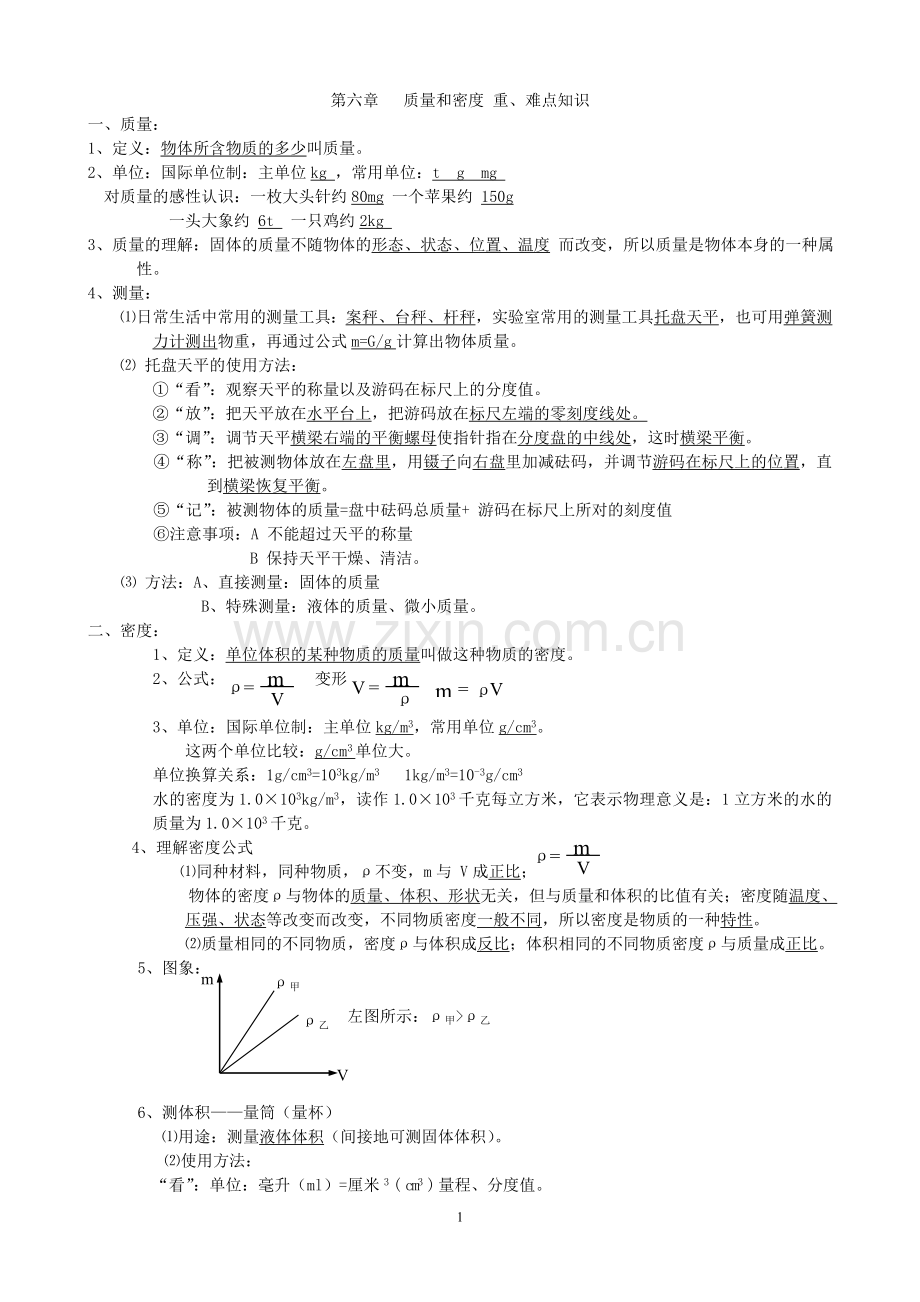 6八年级物理第六章质量与密度知识点详解总结.doc_第1页