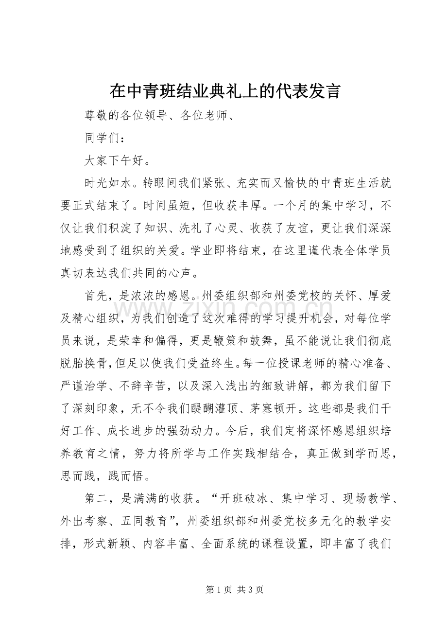 在中青班结业典礼上的代表发言.docx_第1页