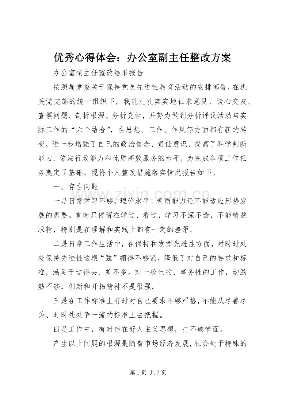 优秀心得体会：办公室副主任整改实施方案 .docx_第1页