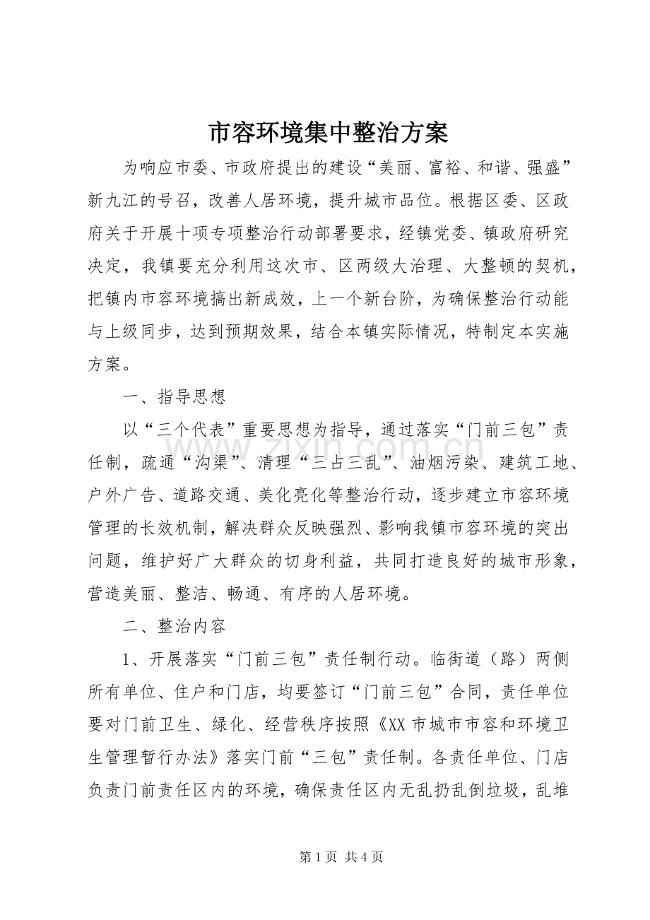 市容环境集中整治实施方案.docx_第1页